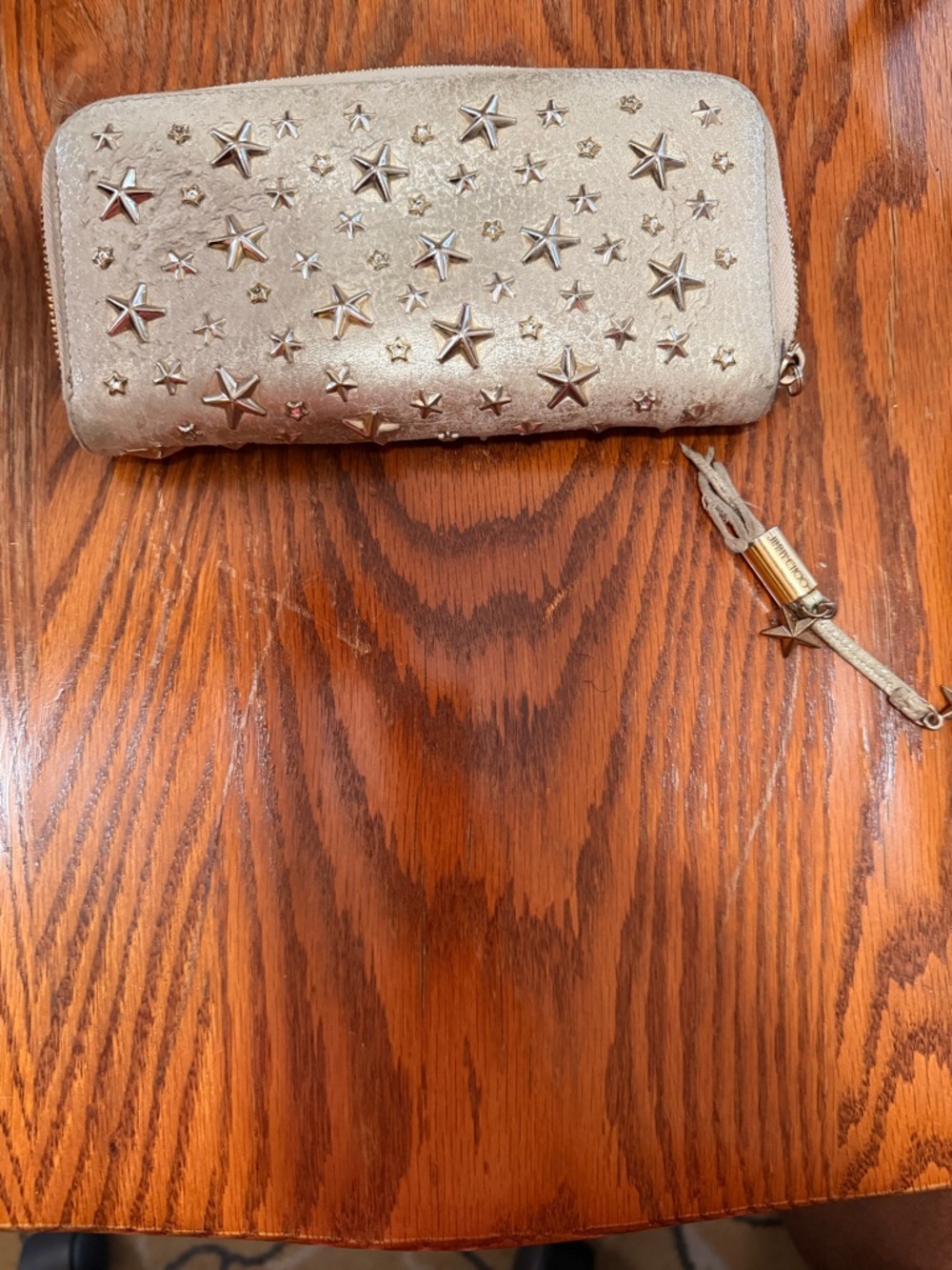 Rehab Jimmy Choo Gold Star-Studded Zip Wallet